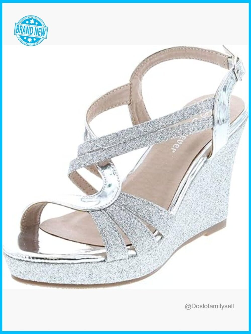 Glitter Strappy Wedge Heel Platform Sandals Slingback Buckle Chunky Heel